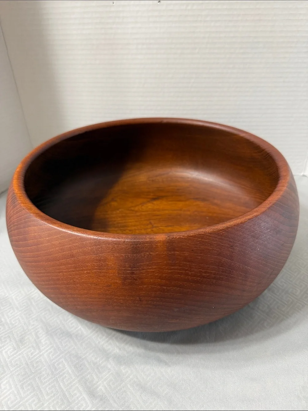 Vintage Mid Century Rustic Danish Style Teak Wood Salad Fruit Serving Bowl Brown